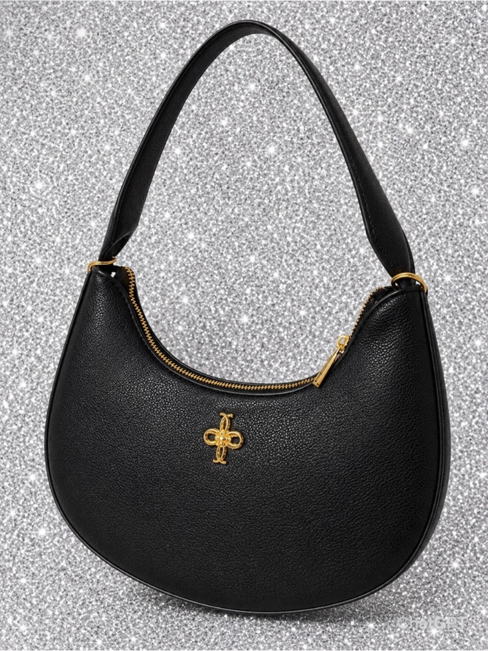 Crossi Black Faux Leather Hobo Bag with Gold Accent NWT $49 Retail
